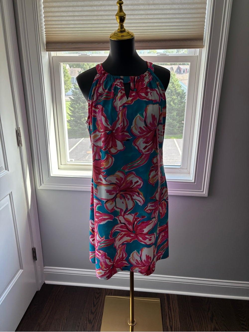 Aryeh - Sleeveless Floral summer Dress in Teal and Pink - Women